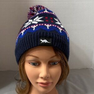 Otter Fair Isle Beanie Hat Unisex Waterproof Pom Pom Blue Red White One Size New